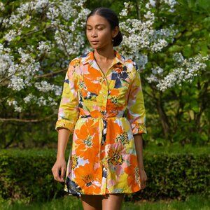 Bentley A. Floral Shirt Dress. Size 4 100% cotton 3/4 sleeves